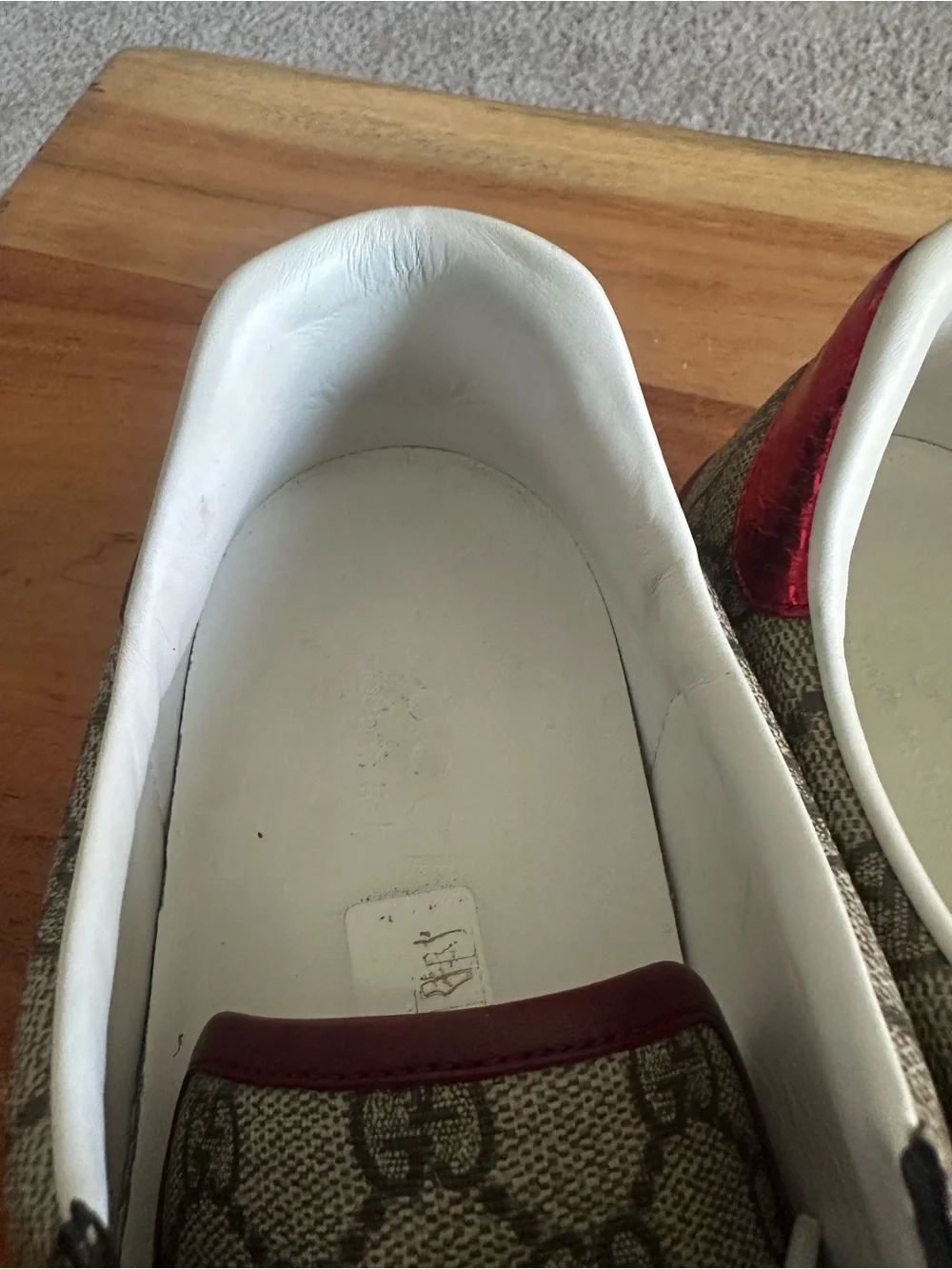 Gucci Beige GG Canvas Sneaker with Red & Navy Web Stripe
